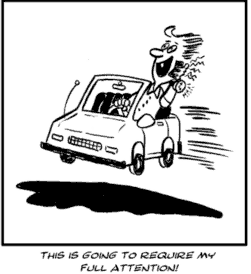 Cartoon image of person driving car