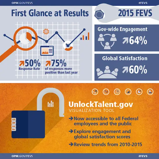 Infographic showing a summary of the 2015 FEVS results