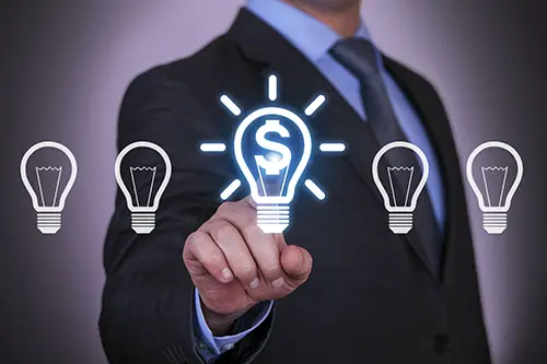 Image of employee touching screen with salary lightbulb icon
