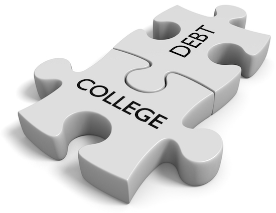 Image of 2 puzzle pieces with words 'college debt'