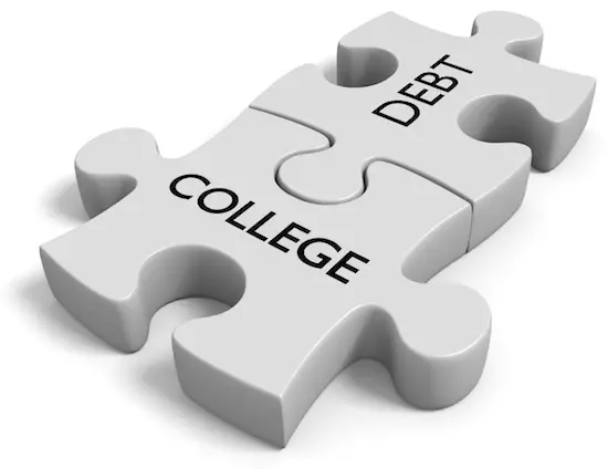 Image of 2 puzzle pieces with words 'college debt'