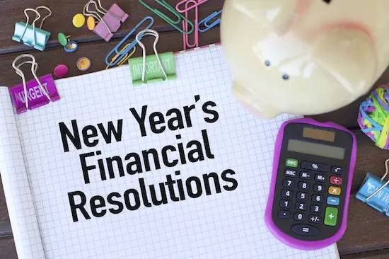 Image of notepad with words "new years financial resolutions'