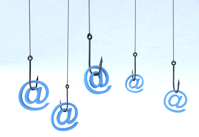 Image depicting phishing scheme with @ signs on fishing hooks