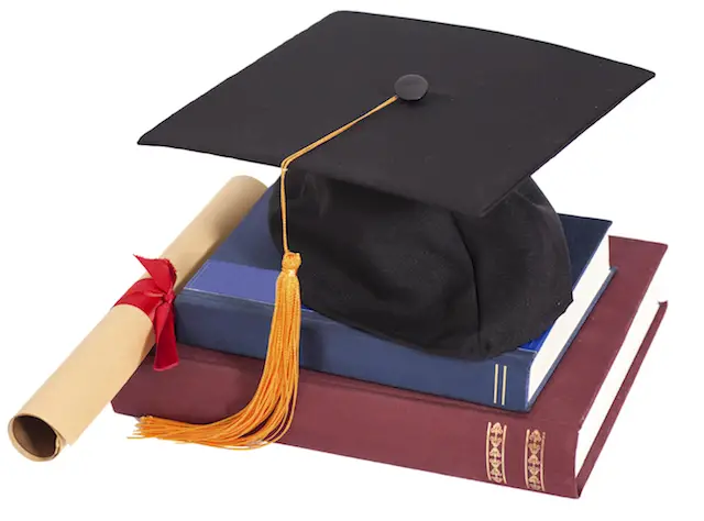 Image of Graduation Hat with Diploma and books
