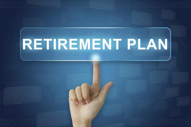 hand press on retirement plan button on virtual screen