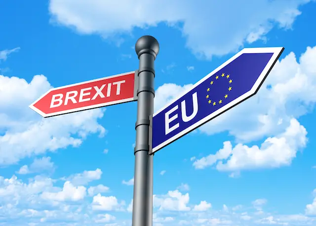 Brexit Direction Sign with sky as a background