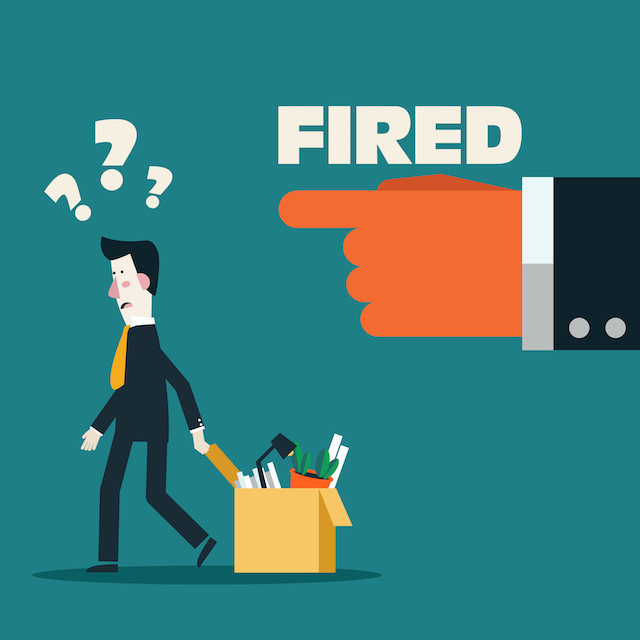 Cartoon image depicting job termination of an employee