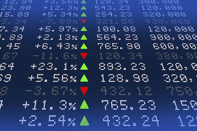 Image of digital stock market ticker panel