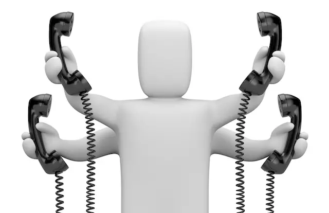 Image of 3d person trying to field multiple phone calls