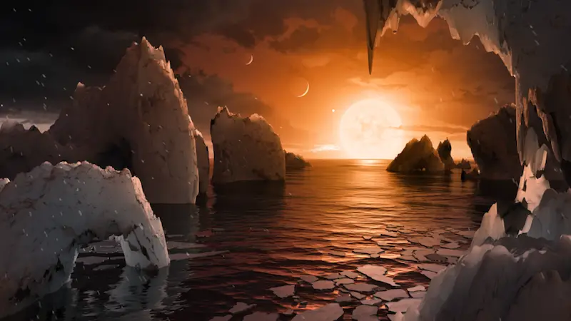 Artist's rendition of what the view of the sky might look like from the surface of one of the planets in the TRAPPIST-1 solar system