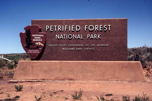 Entrance sign for Petrified Forest National Park, NPS
