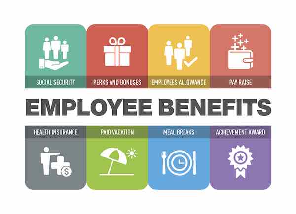 Set of icons depicting typical employee benefits