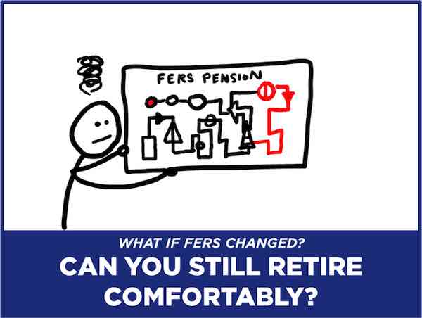 Cartoon stick figure holding a complex looking chart with the words 'FERS pension' at the top