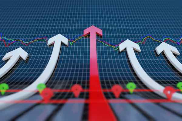 Rising arrows on a financial chart indicating gains