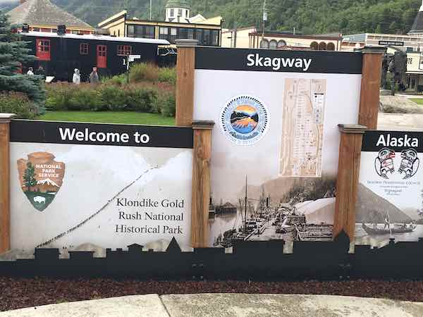 Sign welcoming visitors to Skagway, AK