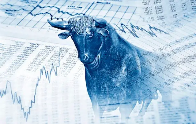 image of a bull with stock market graph