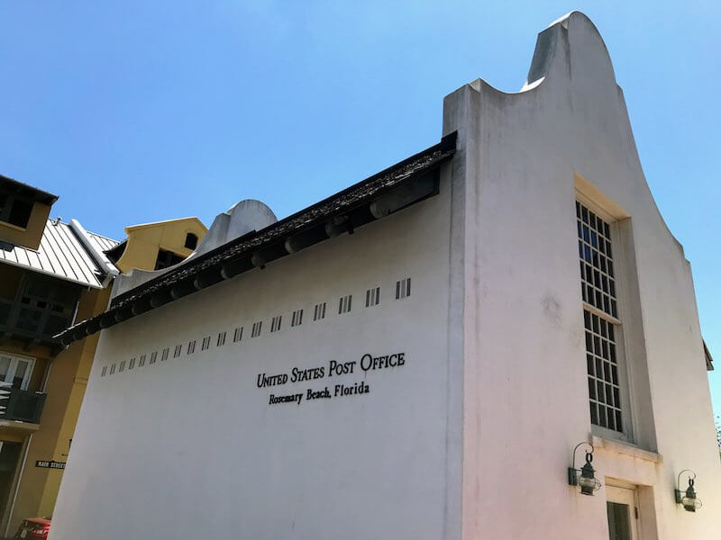 Photograph of the exterior of the Post Office building in Rosemary Beach, Florida