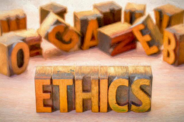 Wooden blocks spelling the word 'ethics'