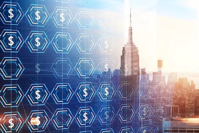 Grid showing dollar signs superimposed over a city skyline depicting locality pay