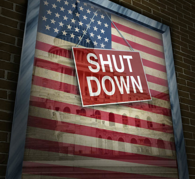 American Flag with shutdown sign