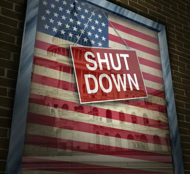 American Flag with shutdown sign