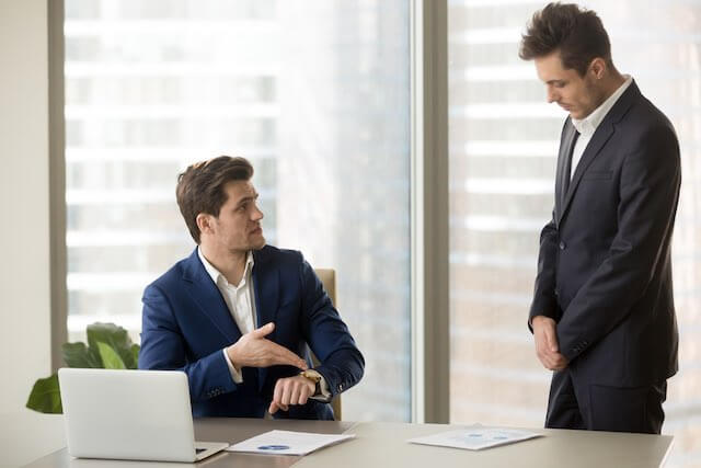 Supervisor having a meeting with one of his employees to correct a problem - discipline, human resources