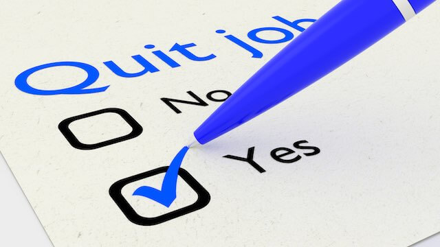 Yes and no check boxes on paper under the words 'quit job?' with the yes box checked