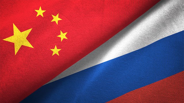 Russia and China flags together