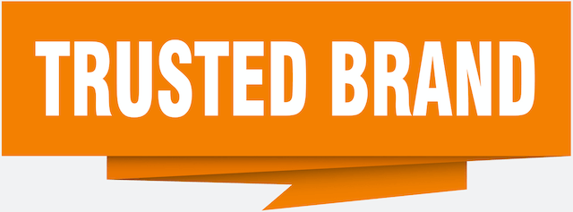 Orange banner with white text that reads 'trusted brand'