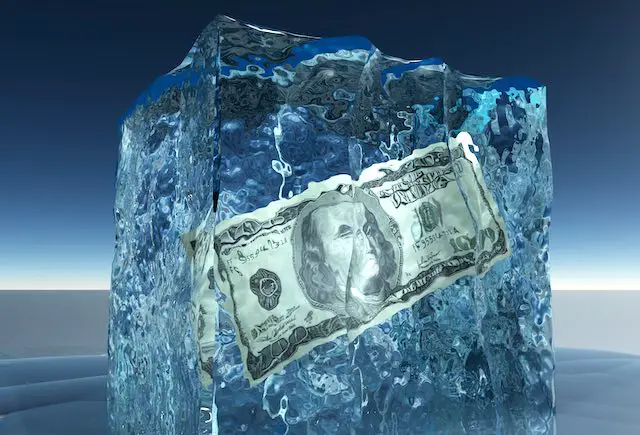 $100 bill frozen in a block of ice