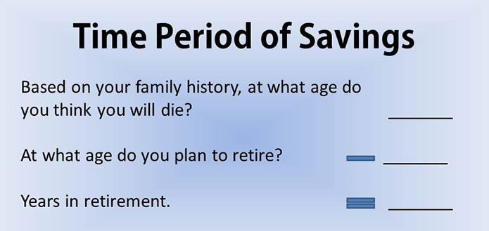 Time period of savings - exercise to determine years in retirement based on expected death age and retirement age