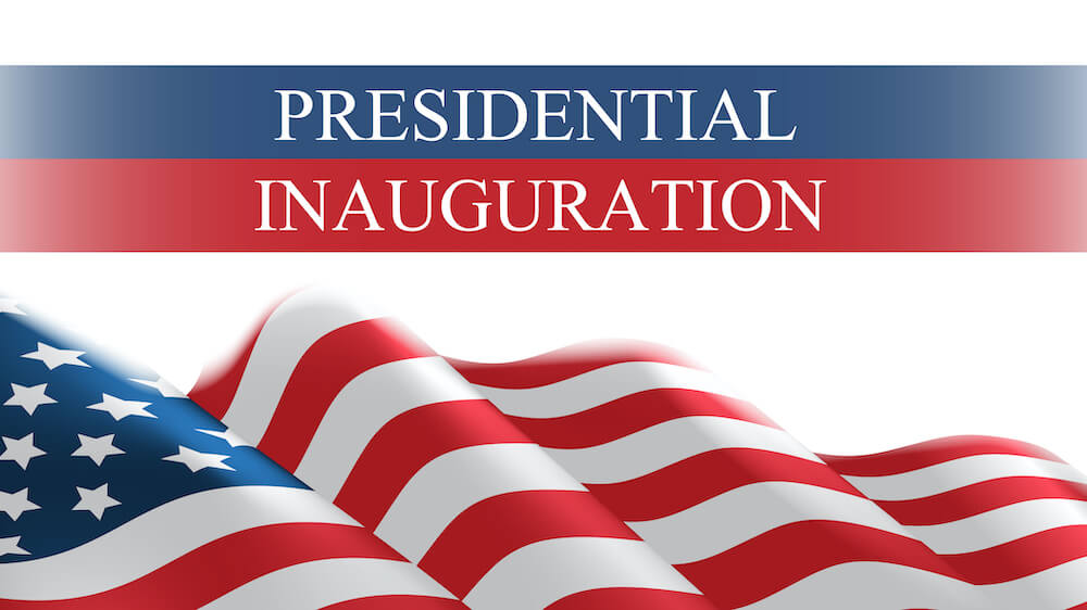 illustration with words 'presidential inauguration' shown over an American flag