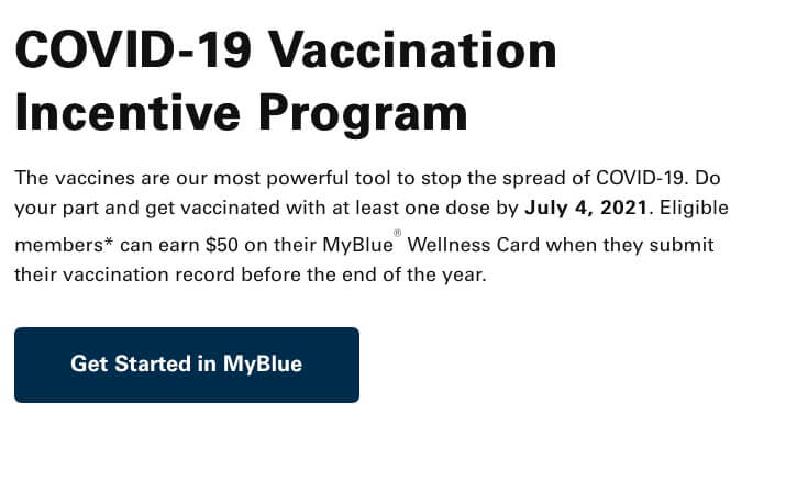 Start Here page for the BCBS COVID vaccination reward process