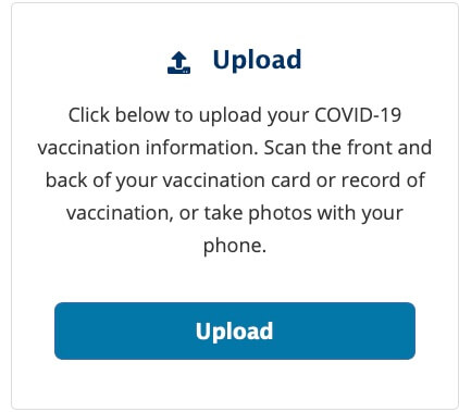 Upload Page for providing COVID vaccination verification