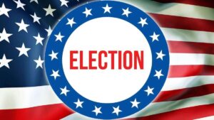 Circle with the word 'election' in the middle against a USA flag background