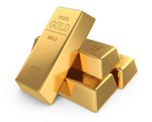 Stack of gold bars against a white background