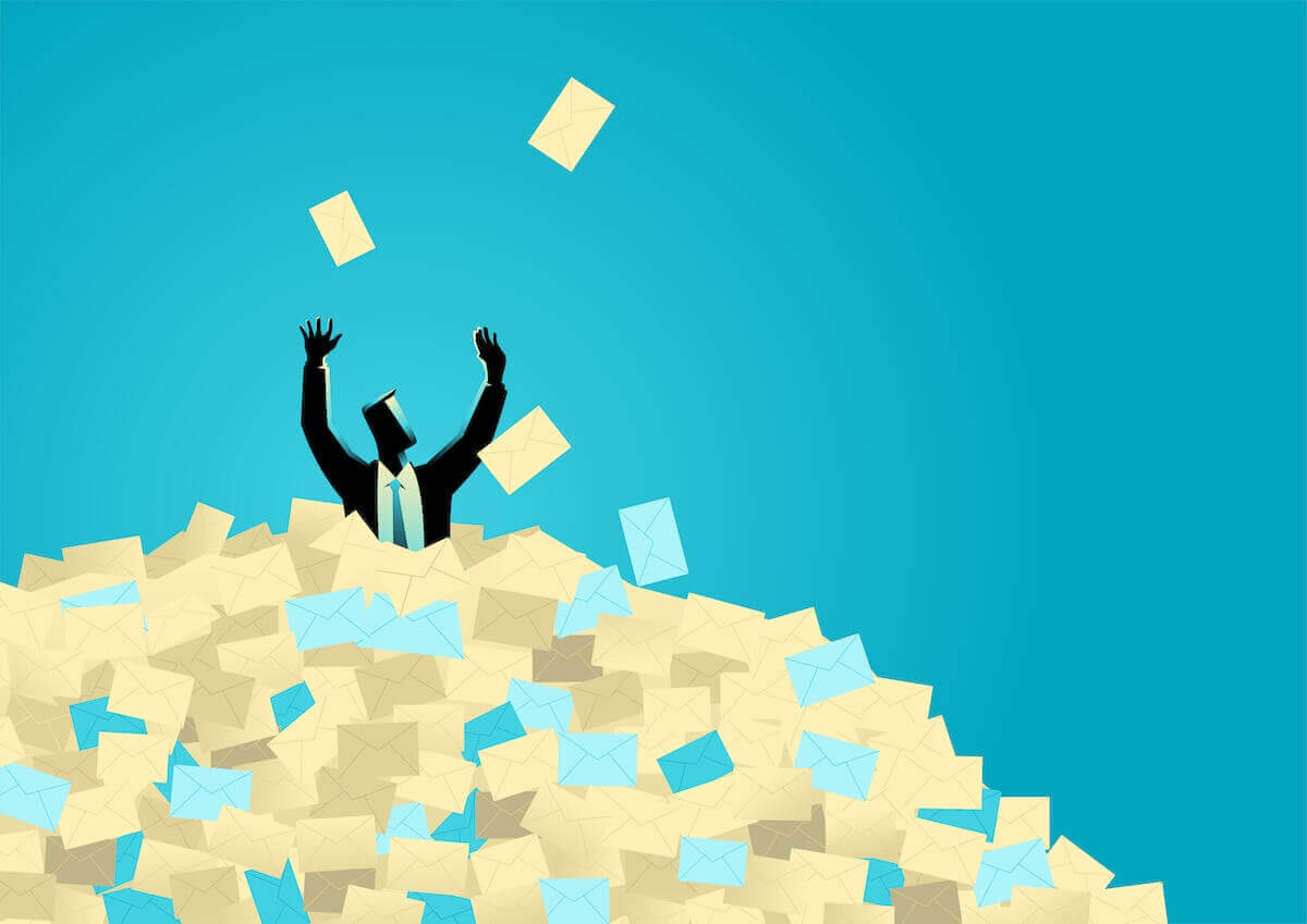 Illustration of a businessman buried in a pile of paperwork