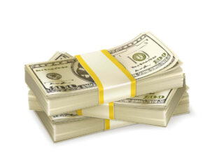 stack of cash on a white background